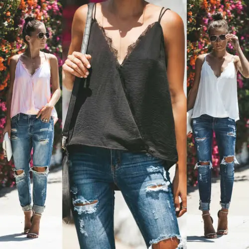 Новинка 2019 модная летняя кружевная майка без рукавов для женщин и девочек блузка