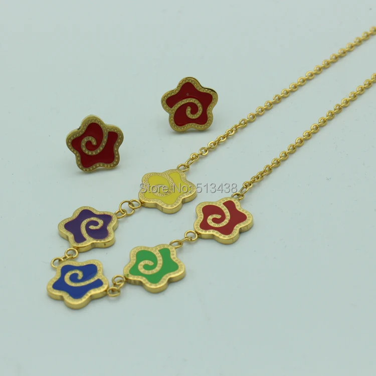 Женский/женский ювелирный набор с маленьким цветком ожерелье из нержавеющей