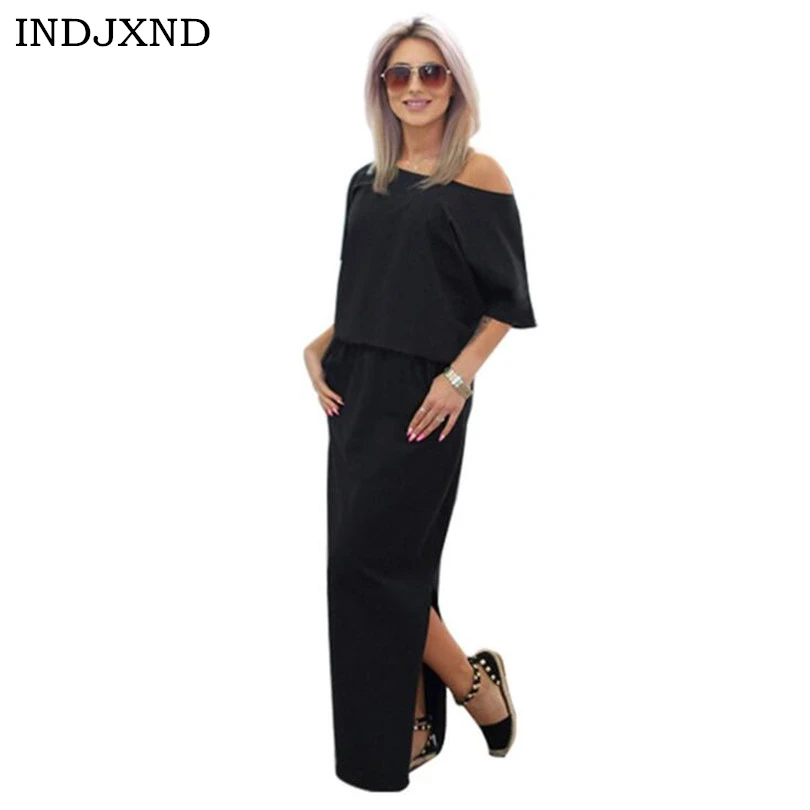 Женское сексуальное длинное платье макси летнее с разрезом сбоку свободное