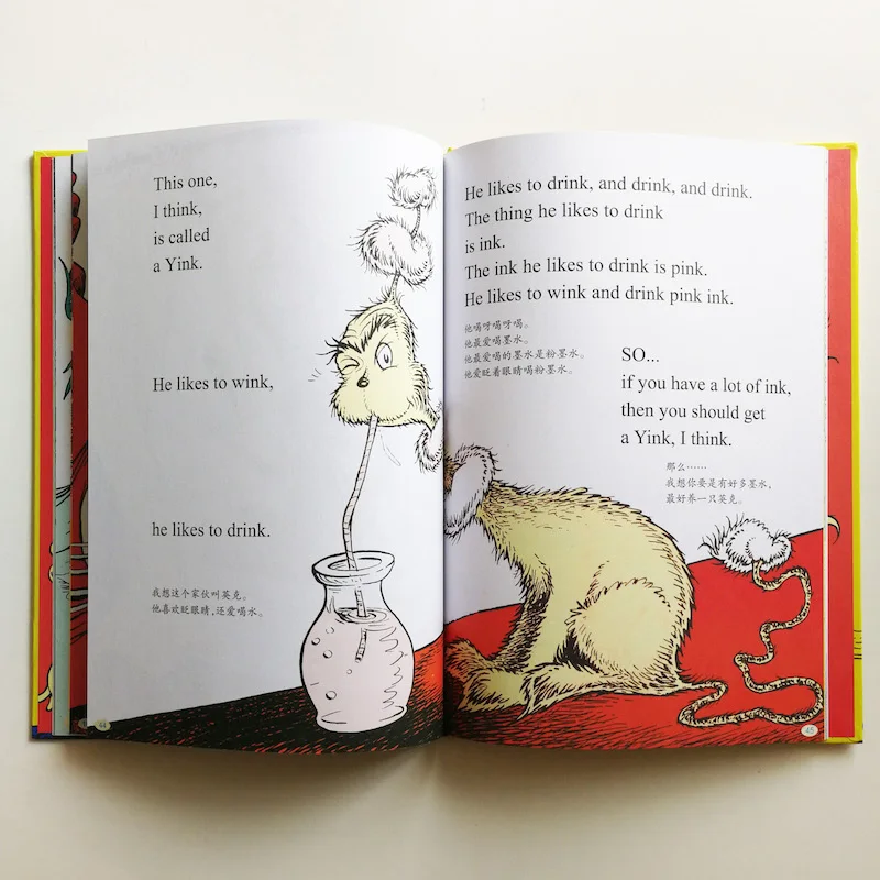 One Fish Two Fish Red Fish Blue Fish от Dr. Seuss Classic Kids двуязычная книга с картинками(английский и упрощенный китайский) в твердом переплете