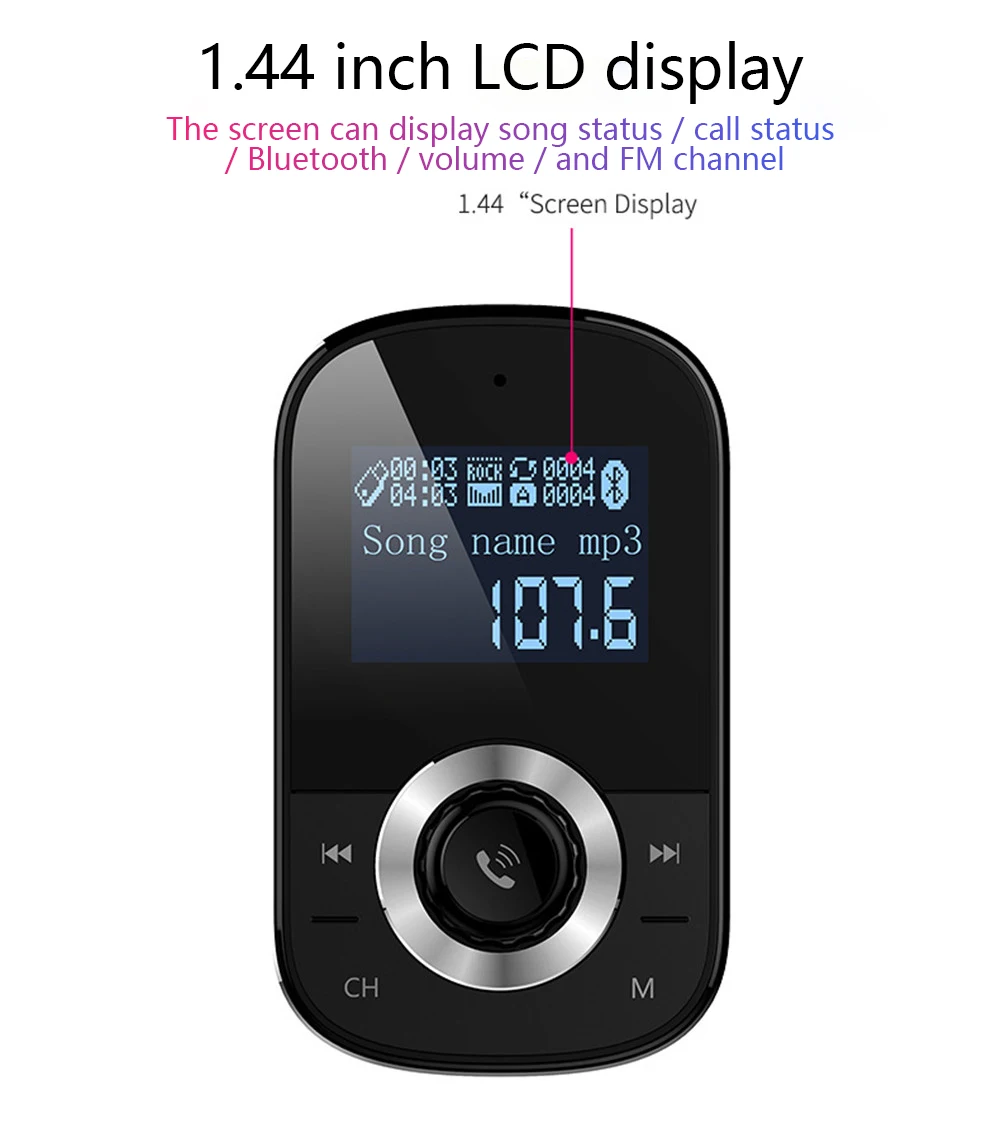 1,5 ''Bluetooth передатчик автомобильный MP3 Qc3.0 Bluetooth Автомобильный Bluetooth плеер аудио FM передатчик с AUX сигаретное зарядное устройство HY90