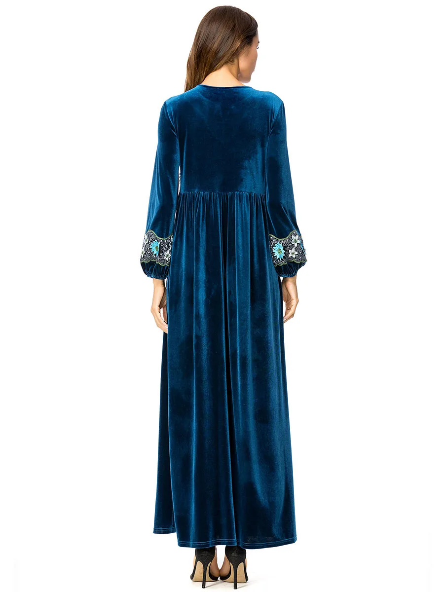 2019 вельветовое мусульманское платье одежда из Дубая для женщин с вышивкой и