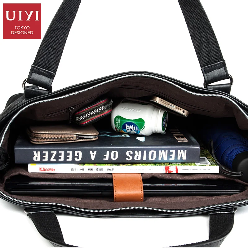 UIYI бренд 2018 Мужские Кожаные Деловые сумки мужские на плечо 14' ноутбук багаж Мода