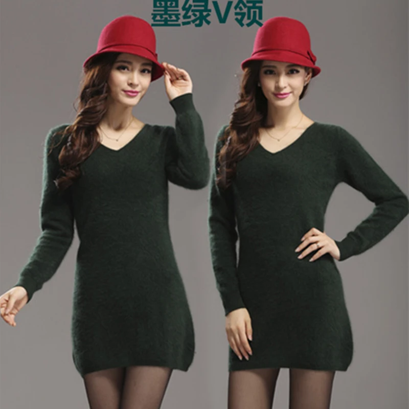 Autumn Winter Sweater Fashion 100% Mink Cashmere Long Women Dress Slim Warm Sweaters Knitted Pullovers Tops Female | Женская одежда