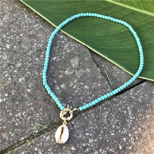 blue Цветное колье из натурального камня, Золотое колье для женщин, богемное летнее шикарное ожерелье, подвеска из морской раковины, ожерелье для девочек - Окраска металла: blue