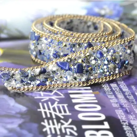 

Iron on Diamond Beads Lace Trim DIY Bridal Accessory Sewing On Garment Clothing Accessories Braid Beaded Lace Applique Fabric
