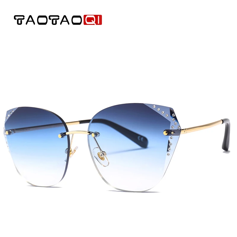 TAOTAOQI Luxury Cat Eye Sunglasses Women Designer Brand Fashion Rimless Rhinestone Sun Glasses Female UV400 Vintage Eyewear