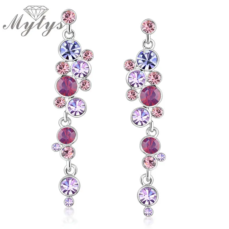 Женские круглые висячие серьги Mytys E620/E621/E622/E623 с кристаллами весна|dangling earrings for