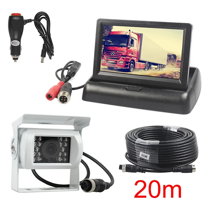 20m SMALUCK DC 12 V-24 V 4," на тонкопленочных транзисторах на тонкоплёночных транзисторах ЖК-дисплей автомобильный монитор Дисплей+ 4 Pin ИК Ночное Видение заднего вида Камера для автобуса грузовика для автофургонов, б/у - Название цвета: 20m
