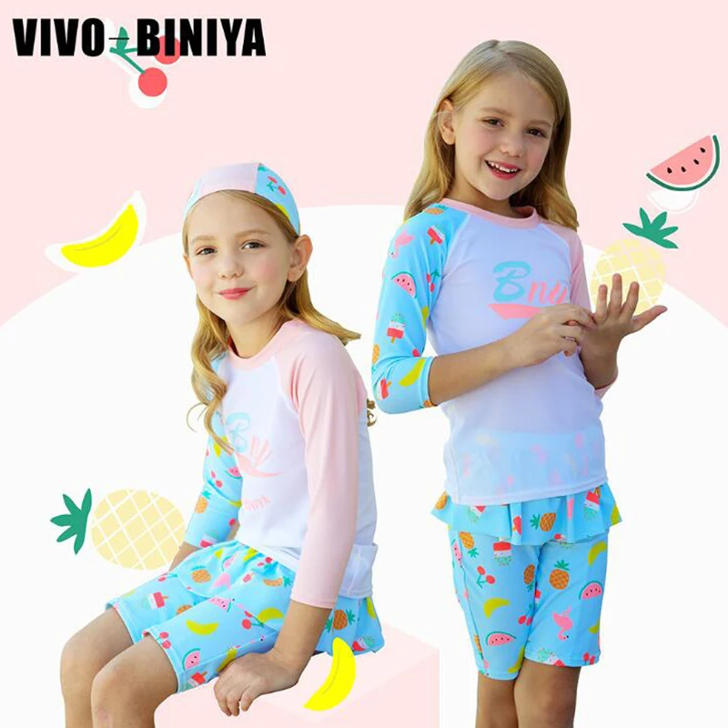 USEEMALL 2-10Y Girls Cartoon Print Swimwear Quick-drying Split Skirt Trousers Children Swimming Clothes UV Sunscreen Swimsuits | Спорт и