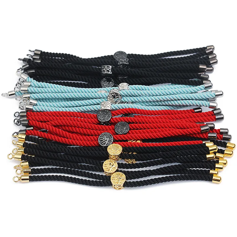 LINSOIR 2 шт./лот Регулируемые черные красные браслеты из шнура из медной проволоки с латунными подвесками для изготовления ювелирных изделий DIY.