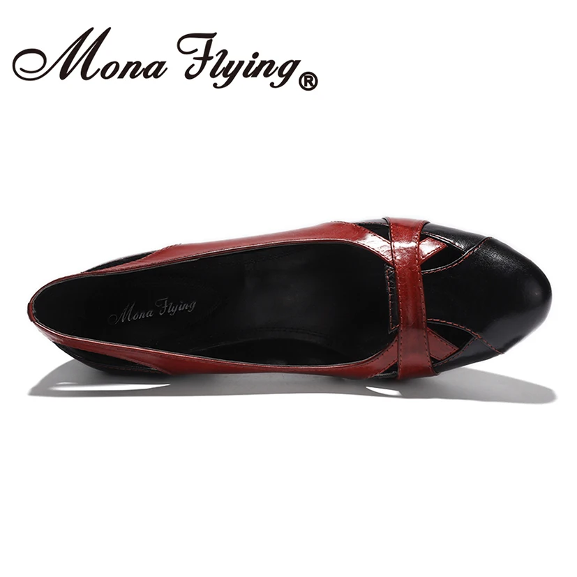 Мона Летающий женские кожаные туфли лодочки Женские модные босоножки без