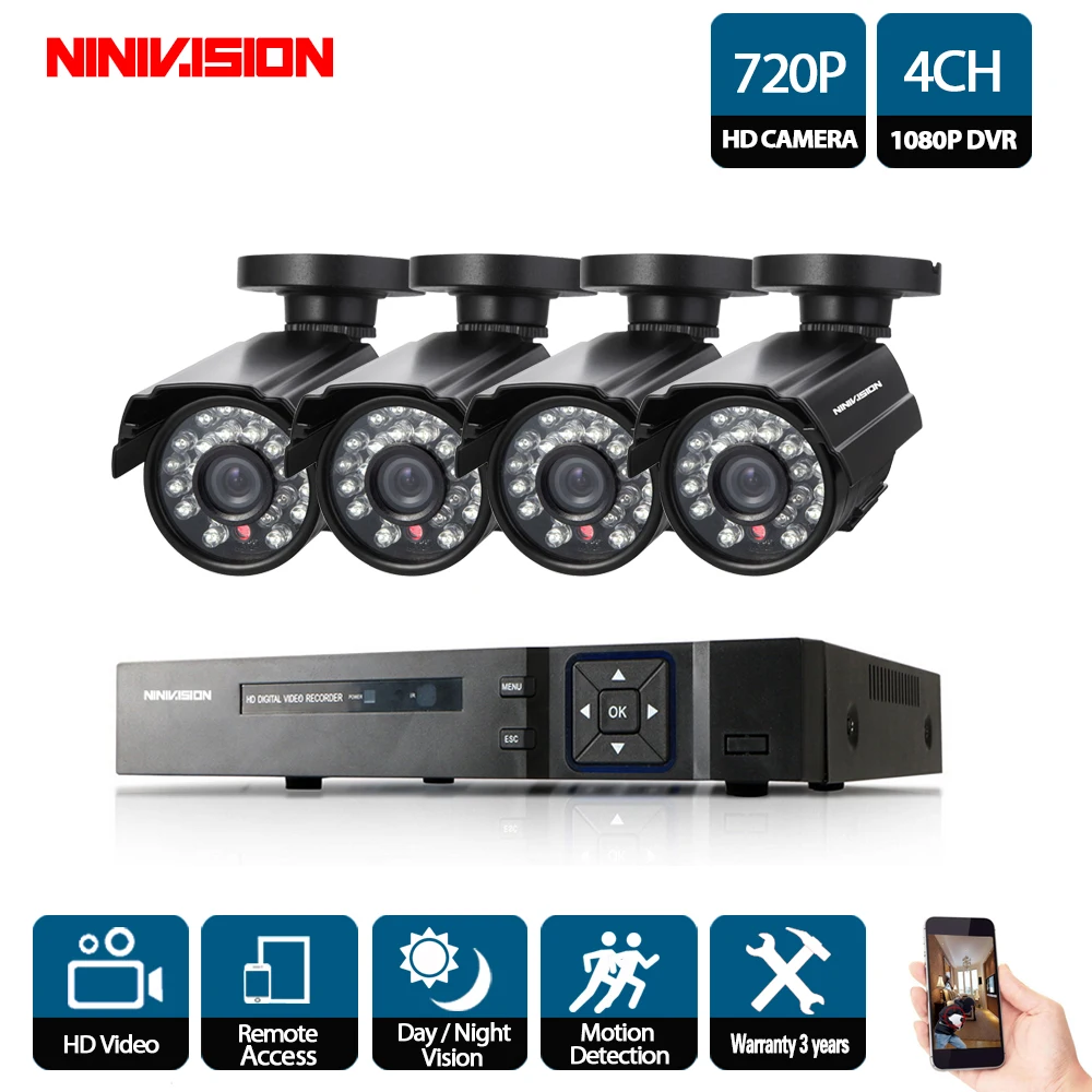 Домашняя система безопасности 4 шт. камера ночного видения канала 1080P DVR 2000TVL 720P 1.0MP
