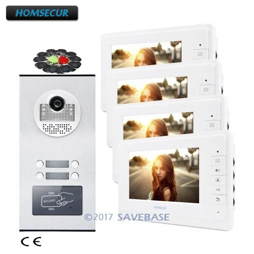 

HOMSECUR 7" Wired Video Door Intercom System with IR Camera for 4 Families
