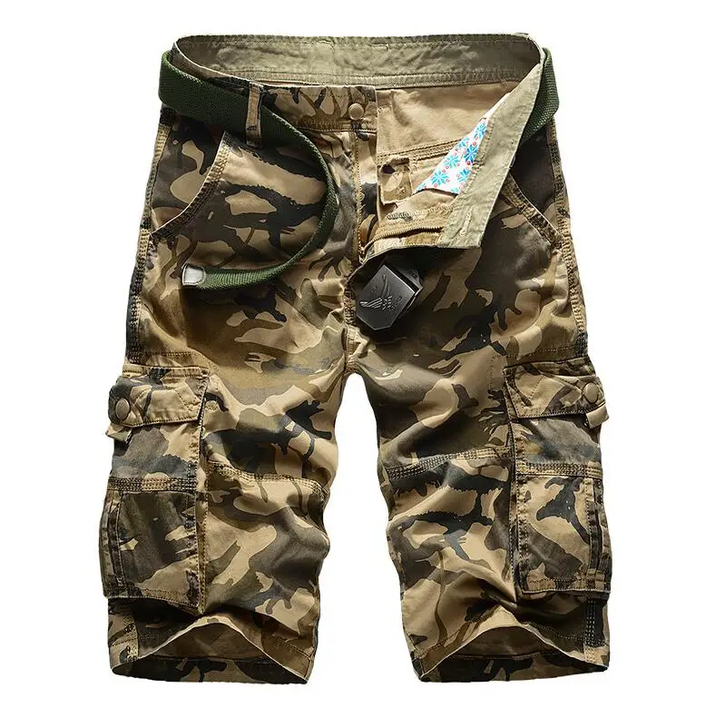 Khaki Camo Летние новые мужские шорты Карго, камуфляжные брюки, армейские военные повседневные шорты, хип-хоп хлопковые рабочие мешковатые шорты для мужчин - Цвет: Khaki Camo