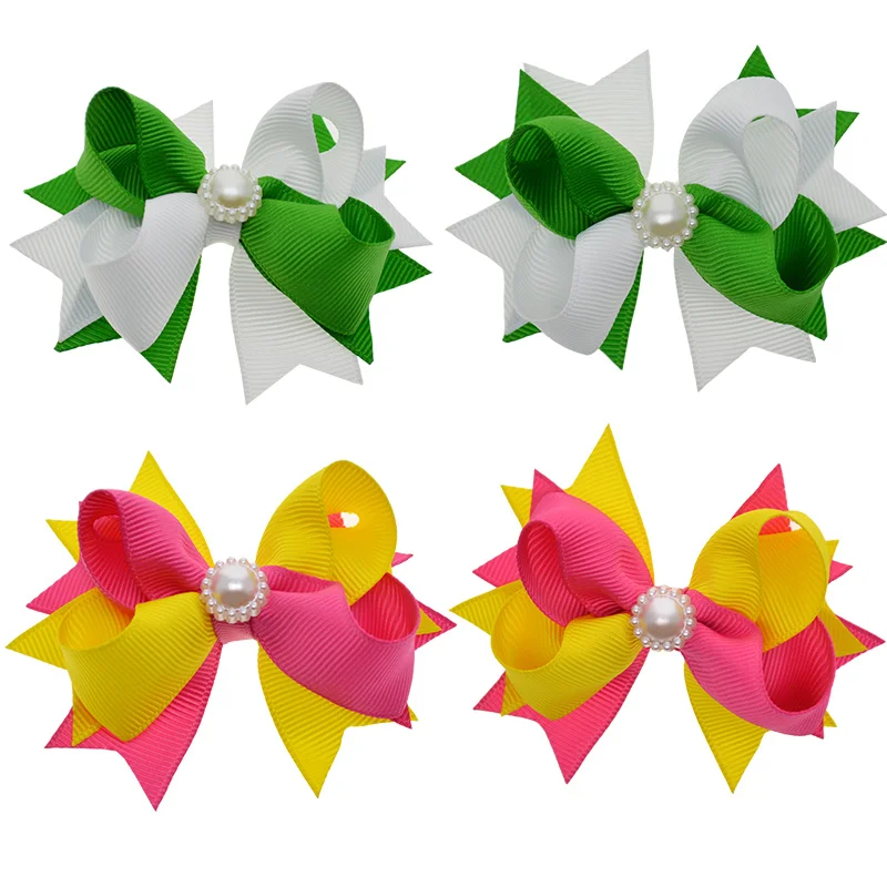 20 PCS 3&quot Grosgrain Ribbon Girls Rhinestone Hair Bows Clips 10 Colors Pin Wholesale Children Cheap Accessories | Детская одежда и