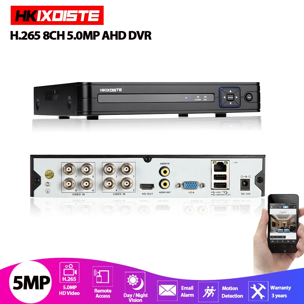 HKIXDISTE DVR 8CH камера 5MP TVI/CVI/AHD/IP/CVBS 5 в 1 NVR цифровой видеорегистратор CCTV система