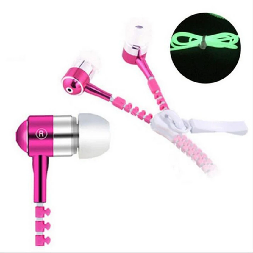 Zerosky светящиеся металлические наушники на молнии в темноте для Iphone Samsung Xiaomi MP3 с