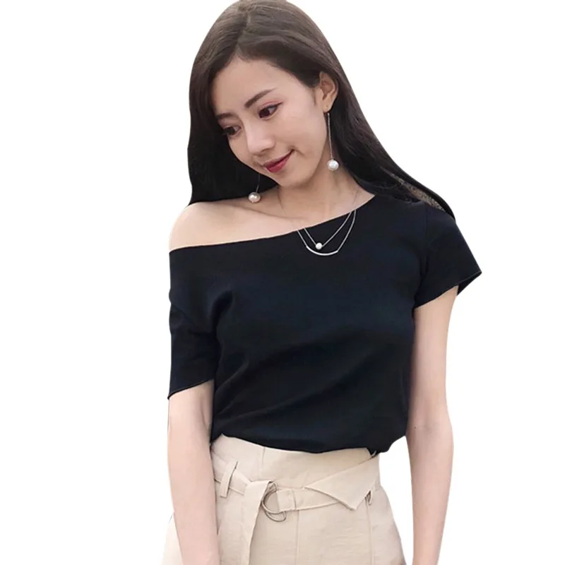 Women Slim T Shirt Sexy Back Lace Up Bow Slash Neck Short Sleeve T-shirt | Женская одежда