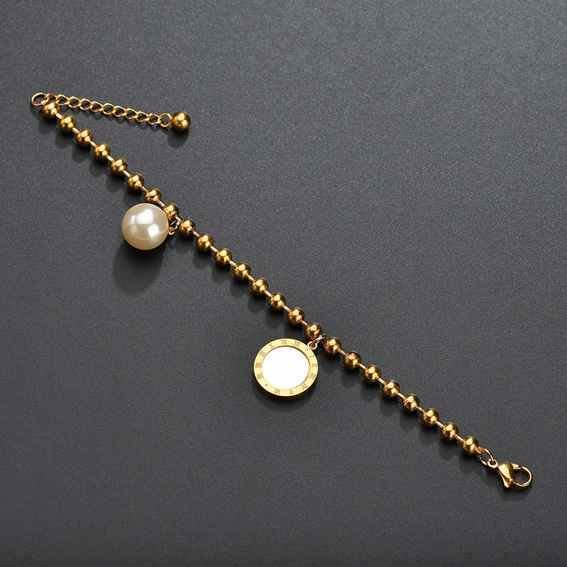 ELSEMODE Цепочка Из Бисера римские цифры письмо браслет с жемчужными подвесками