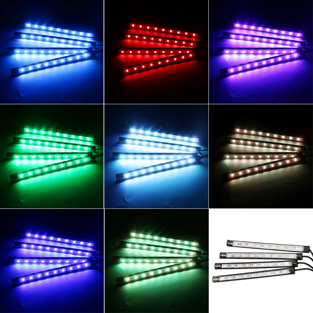 4шт светодиодная полоса автомобиля USB / прикуриватель интерфейс APP дистанционное голосовое управление. Многоцветная атмосфера включена.