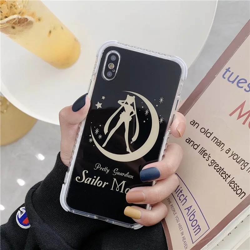 Anti-knock cute cartoon pure color Sailor Moon Black white IMD phone Case For Apple iphone 6 6s 7 8 Plus X XS XR MAX epoxy case |