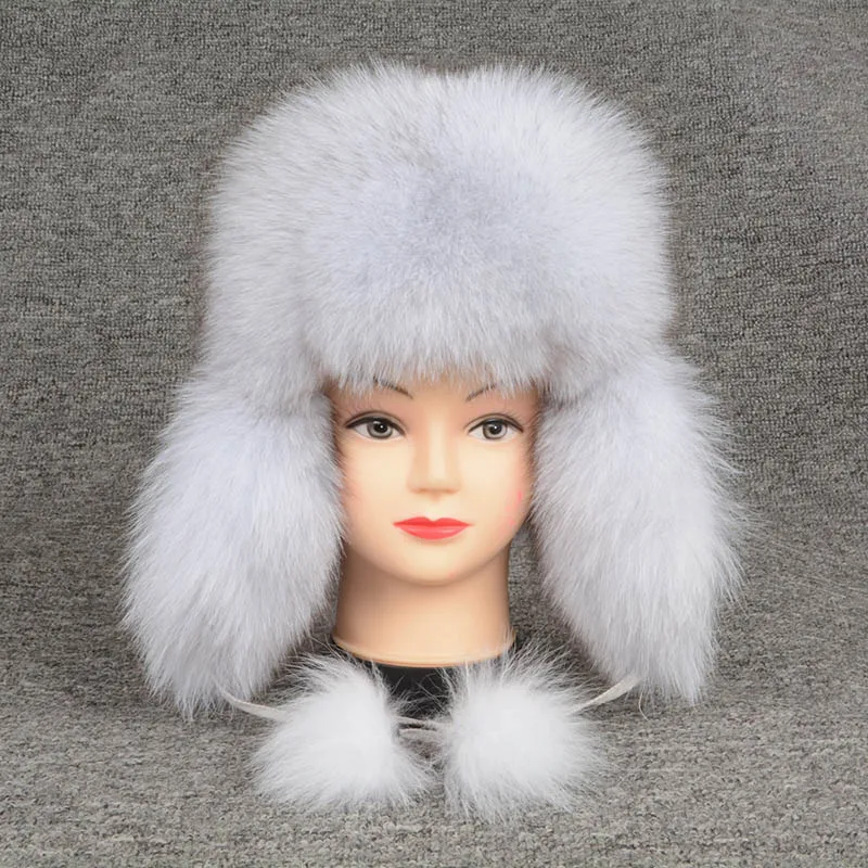 Natural White Jancoco Max, шапки-бомберы из натурального Лисьего меха, зимние толстые теплые шапки, Женские ушанки, Непродуваемые шапки S7147 - Цвет: Natural White
