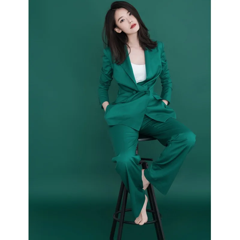 Женский блейзер с изумрудом деловые брюки и куртка для работы в офисном стиле