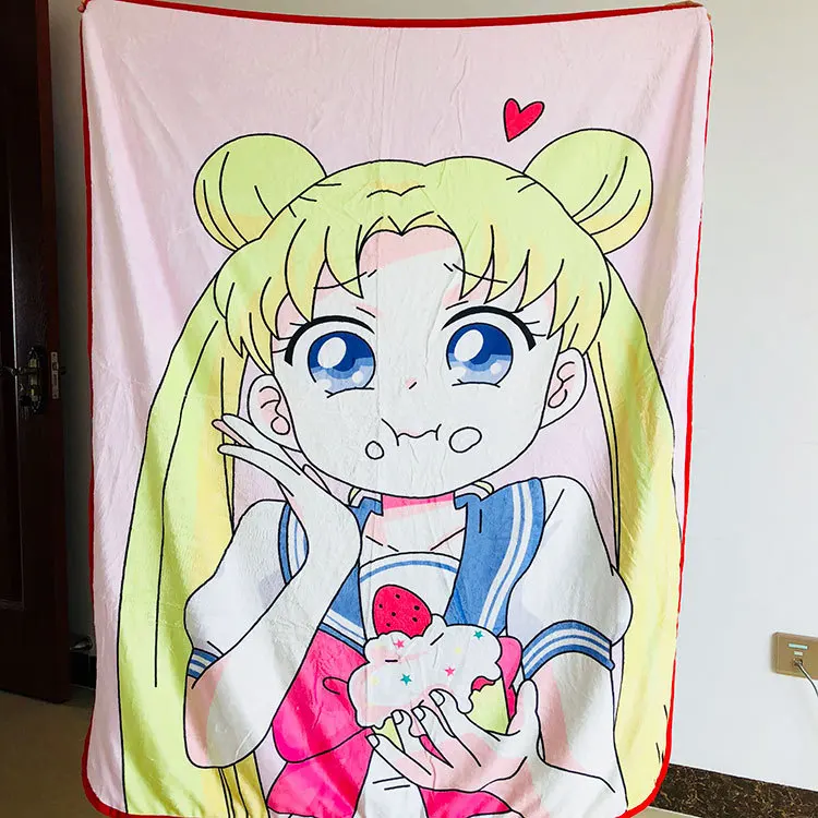 Аниме для девочек, одеяло Сейлор Мун/Kawaii Tsukino Usagi, Флисовое одеяло для путешествий/для дома и офиса, на диван/Летний мягкий коврик с изображением самолета - Цвет: Розовый