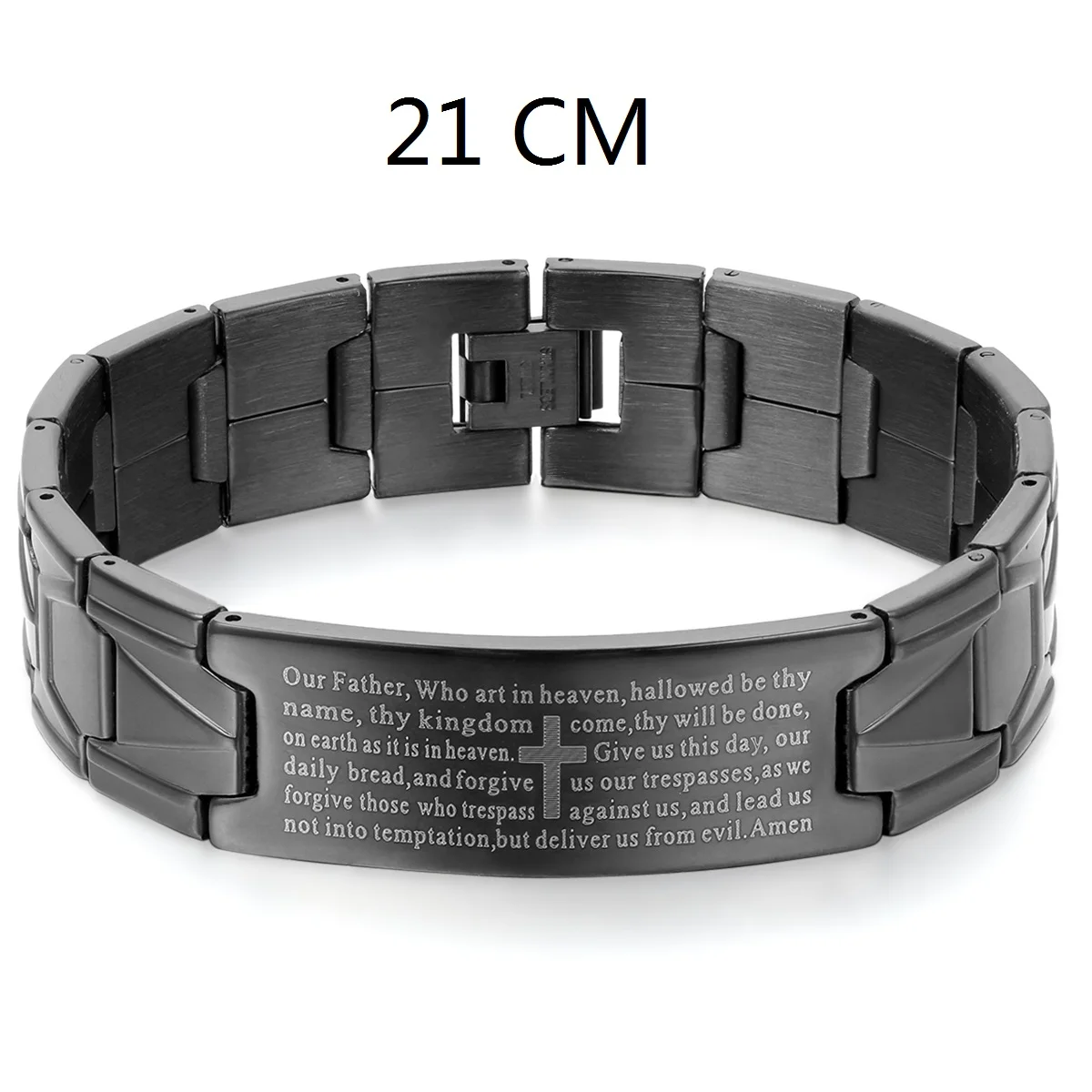 210mm BONISKISS Мужской черный/серебряный браслет из нержавеющей стали английские молитвенные библейские браслет с крестом, браслет христианство браслет гравировка - Окраска металла: 210mm