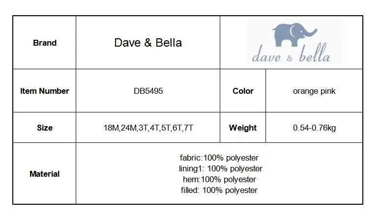 DB5495 dave bellaau/зимние модные куртки для маленьких девочек; Верхняя одежда с капюшоном для малышей; милая детская одежда высокого качества
