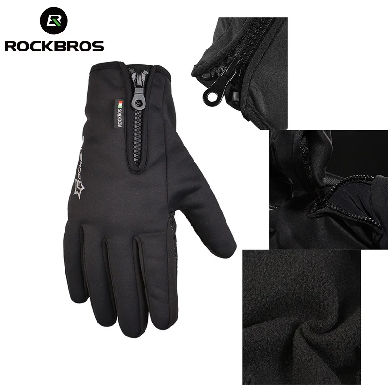 ROCKBROS велосипедная зимняя противоскользящая перчатка полный палец термальная
