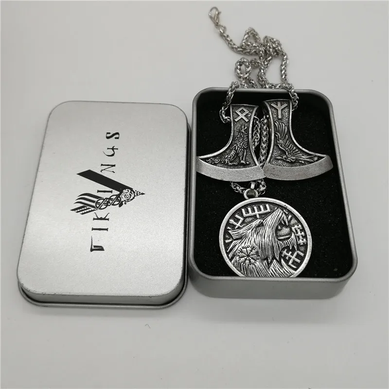 Викинговый компас Vegvisir кулон волк рунный топор ожерелье ювелирные изделия 1 шт Прямая поставка