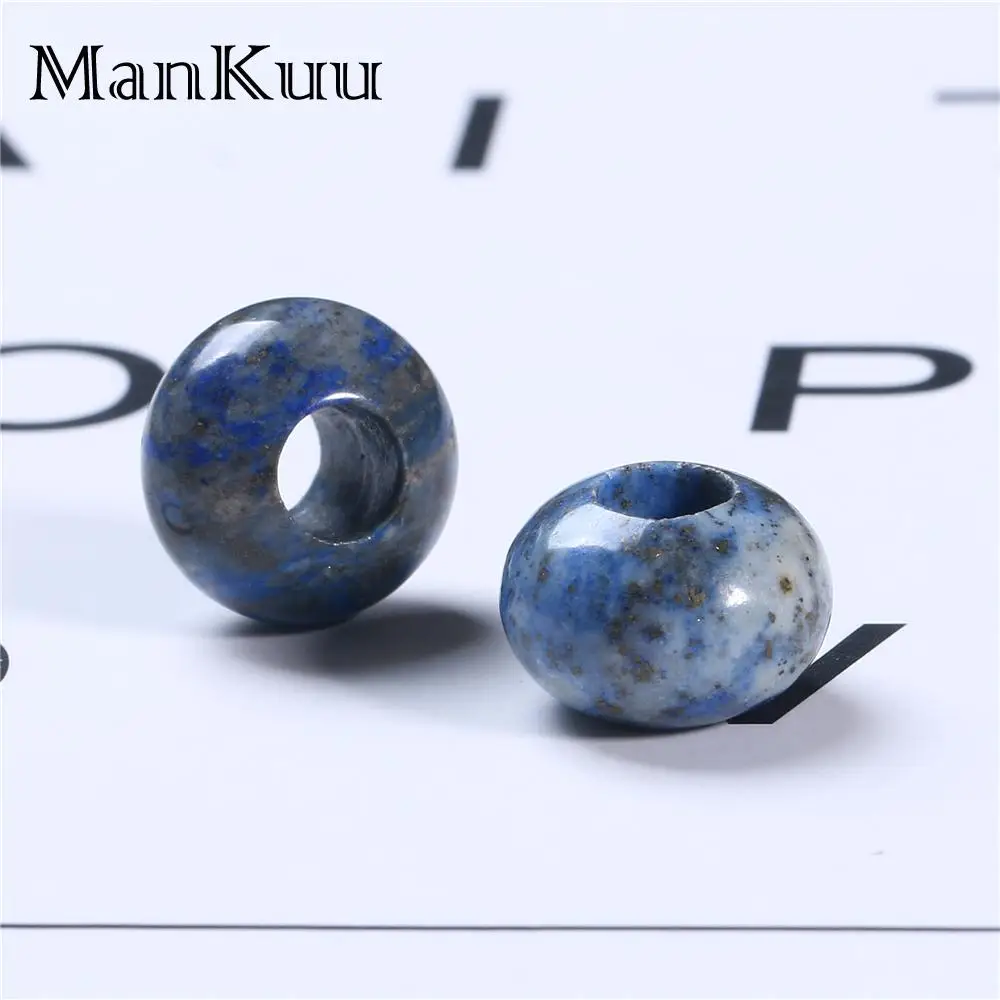 ManKuu 10*14 мм бусинки из камня Рондель, черный кварц, яшма бусины класса АААА Плоские Круглые лазурит большое отверстие натуральный камень бусины для изготовления ювелирных изделий 5 шт./лот