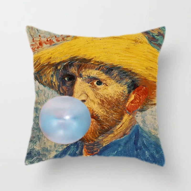 Ретро льняная/персиковая кожаная наволочка для подушки самостоятельно разработанная Ван Гог Картина маслом голова серия подушка для гостиной чехол