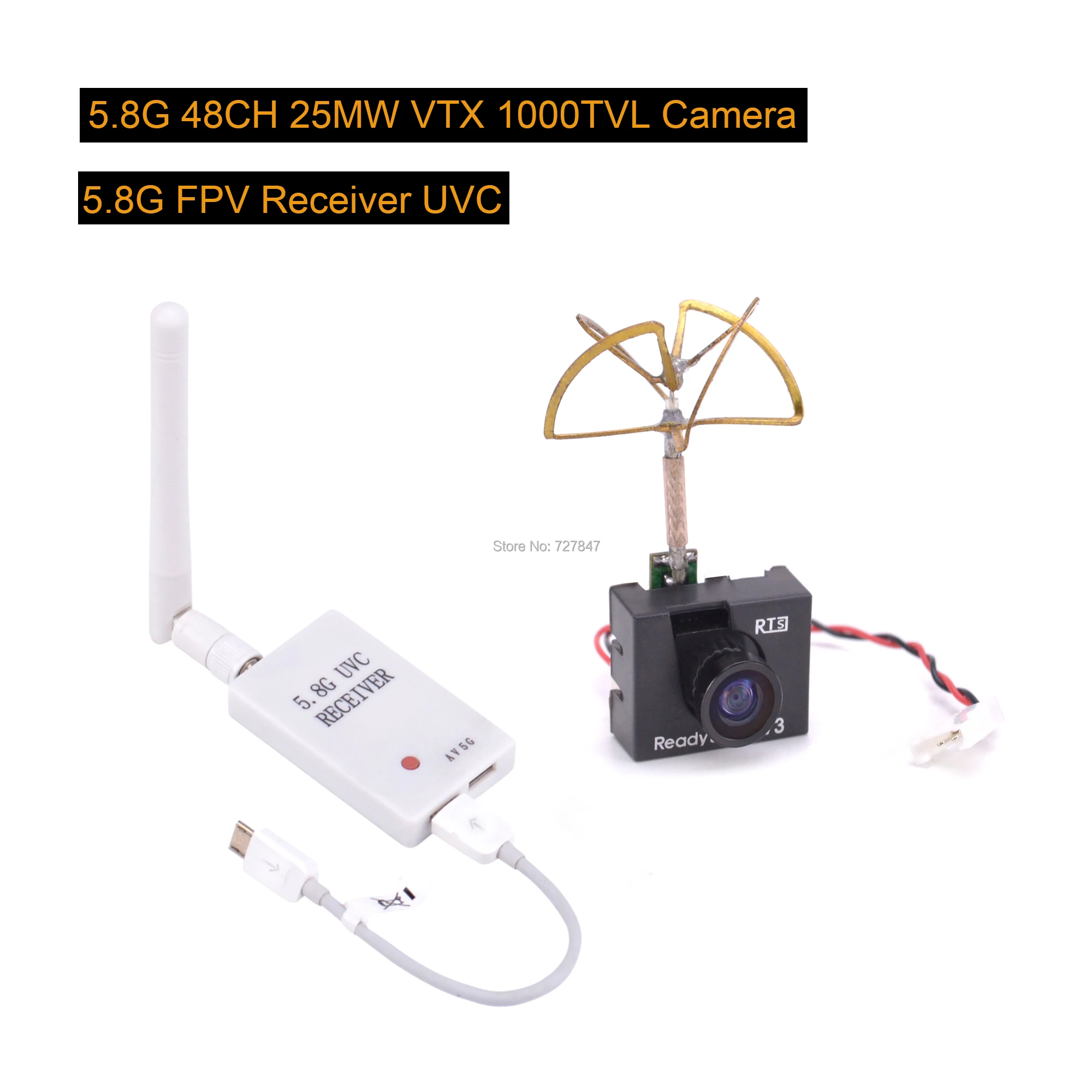 Мини 5,8G FPV приемник UVC видео нисходящий OTG VR+ LST-S2 5,8G 800TVL/48CH 25MW VTX 1000TVL FPV камера Встроенный передатчик
