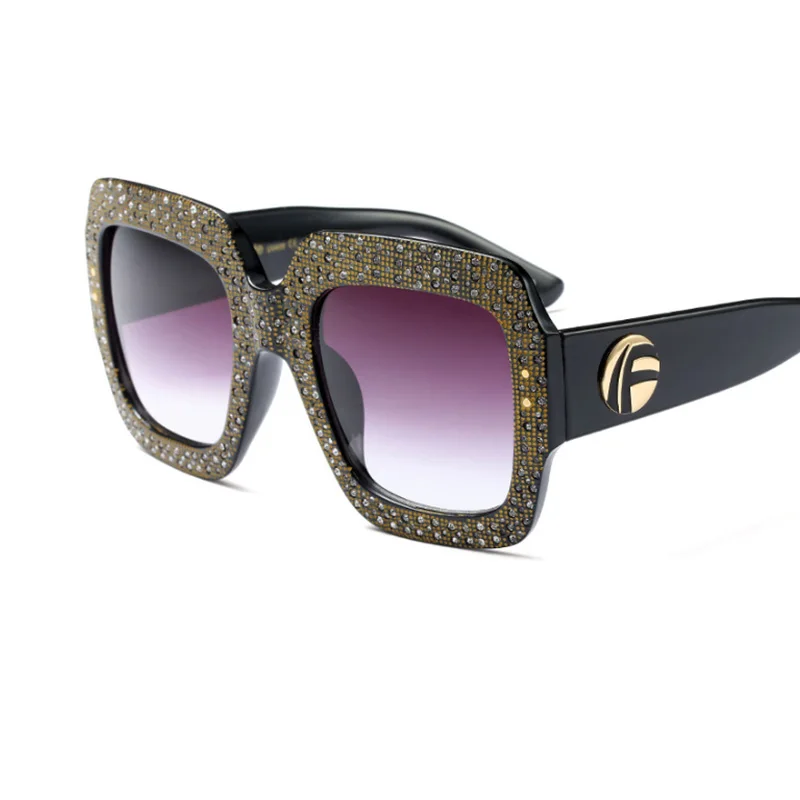 2018 Квадратные Солнцезащитные очки со стразами женские брендовые дизайнерские