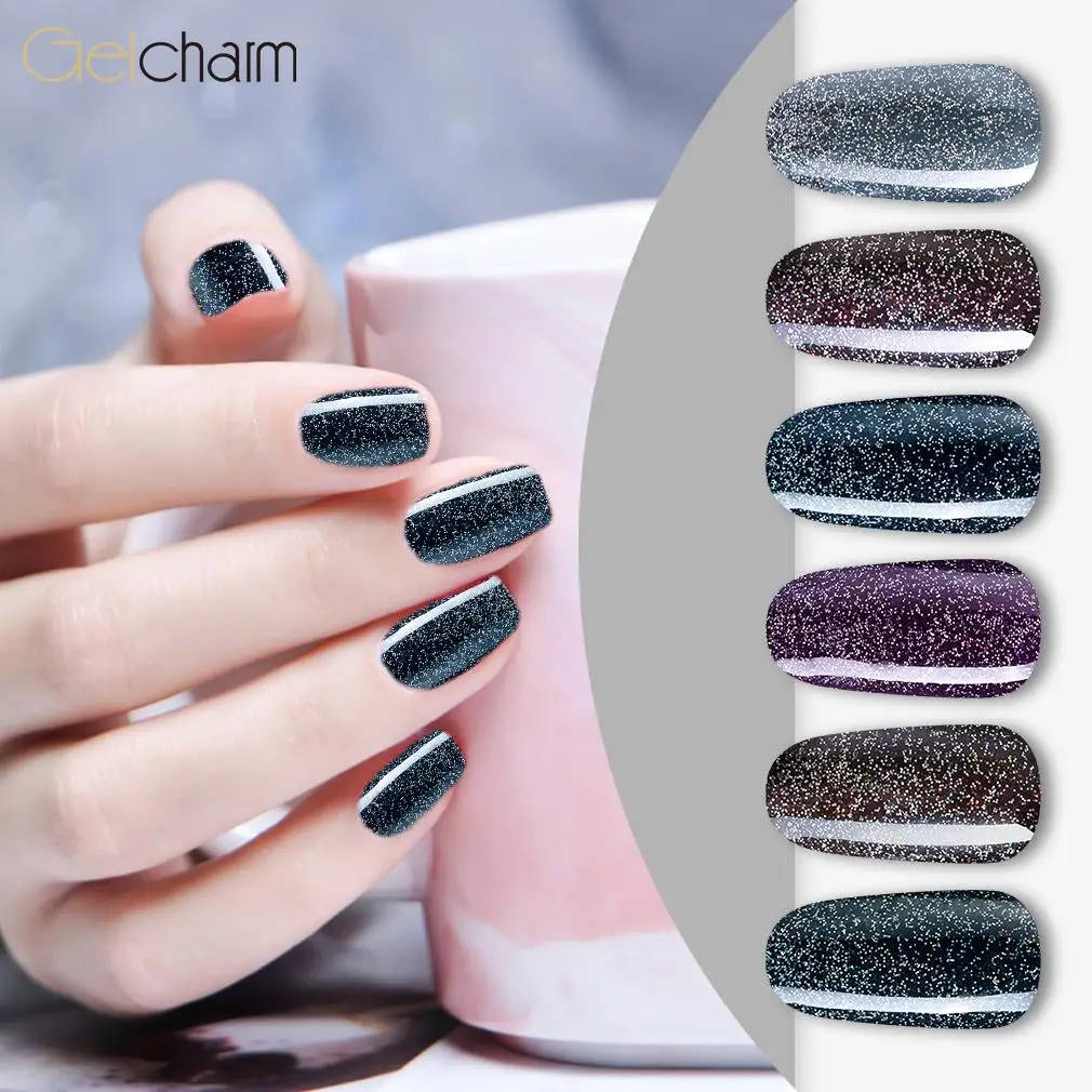 Gelcharm 10 мл Гель-лак с черными бриллиантами блестящий цвет 3D Блеск для ногтей