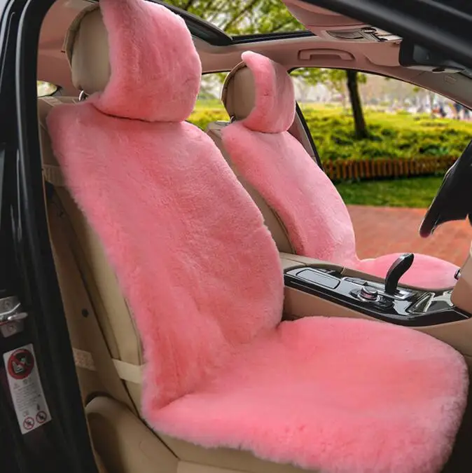 Pink MUNIUREN австралийские шерстяные чехлы для сидений автомобиля зимние высококачественные цельные накладки из натуральной шерсти меховые подушки для сидений из овчины - Название цвета: Pink