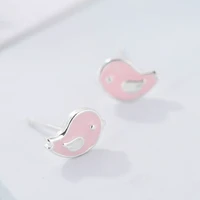 daisies 1pair 925 sterling silver pink bird stud earrings for kids children girl lovely animal shape sterling silver jewelry