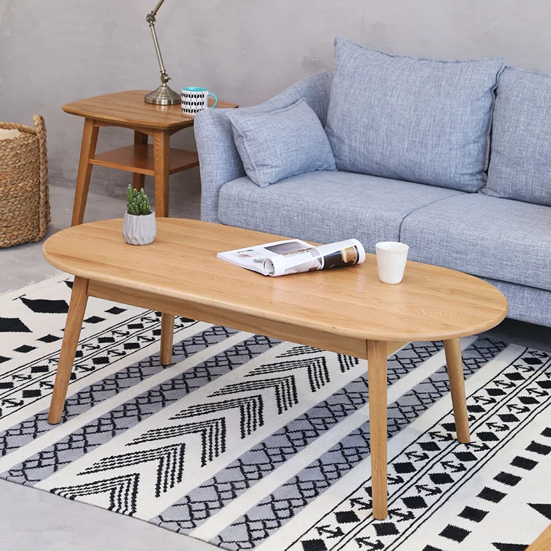 

Nordic Japanese contracted and contemporary small family white oak solid wood tea table oval coffee table sitting room