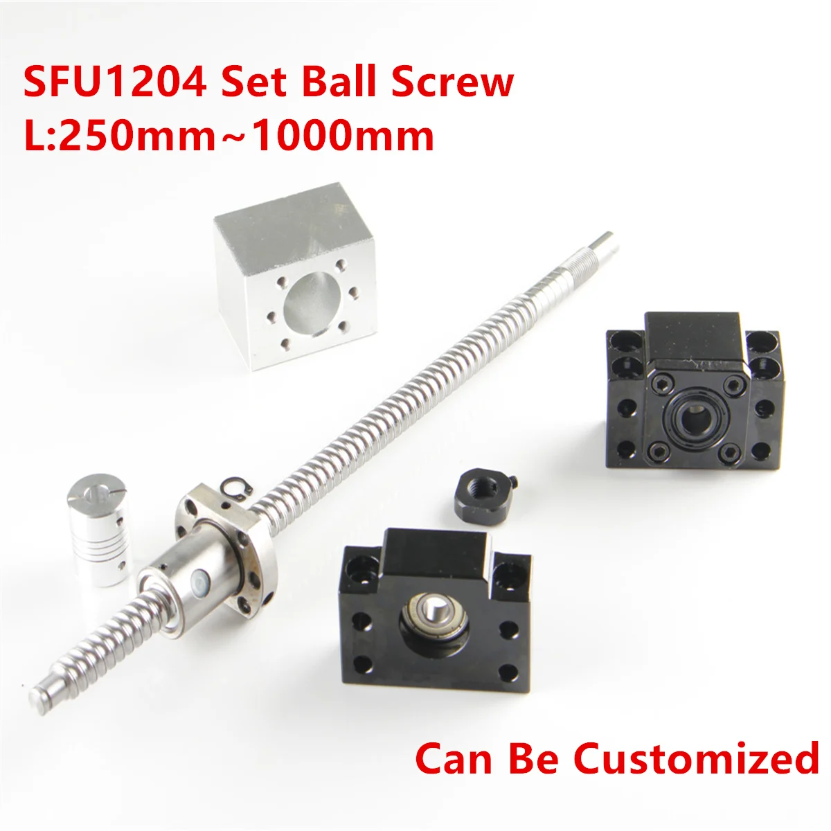 SFU1204 шариковый винт С7 с торцевой обработкой 250-1500 мм+ муфта RM1204+ 1 корпус шариковой гайки+ 1 набор BK10/BF10 опора