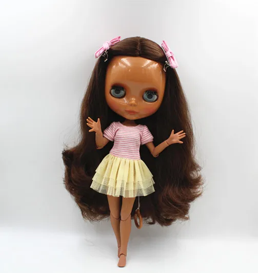 Кукла Blygirl Blyth с темно коричневыми волосами Обнаженная кукла черная кожа