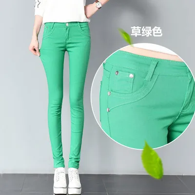Grass green Женские s 20 цветные обтягивающие джинсы размера плюс, уличная мода, сексуальные джинсовые брюки с низкой талией, женские синие узкие джинсы - Цвет: Grass green