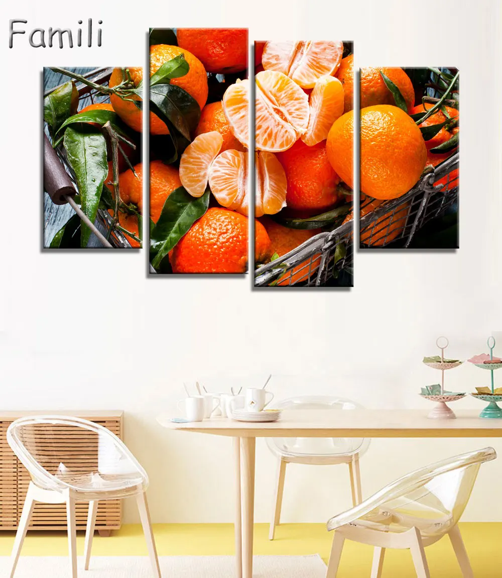 4 панели Современная мультяшная Картина на холсте с фруктами клубникой мороженым