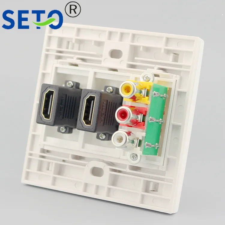 Настенная лицевая пластина SETO 3RCA AV + двойной порт HDMI разветвитель лицевой панели |