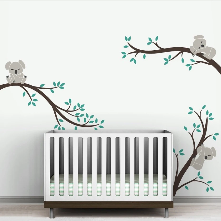 Милые 3 Koalas ветви деревьев детские настенные наклейки настенные съемные художественные наклейки DIY виниловый плакат для детской комнаты украшение дома