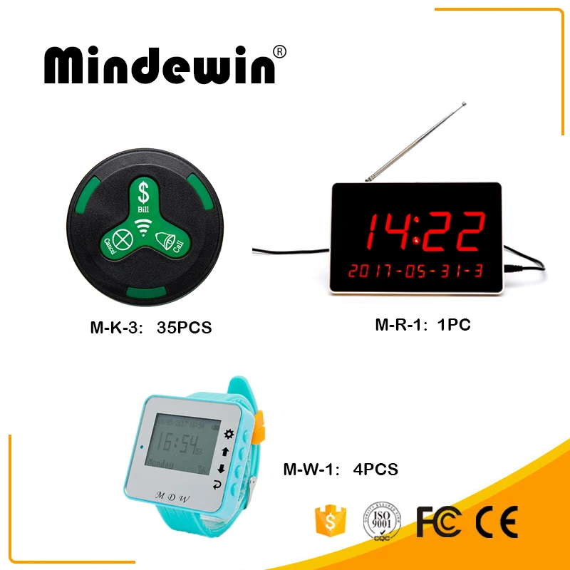 Mindewin ресторанная Беспроводная система вызова цифровой дисплей M R 1 шт. + 4 W