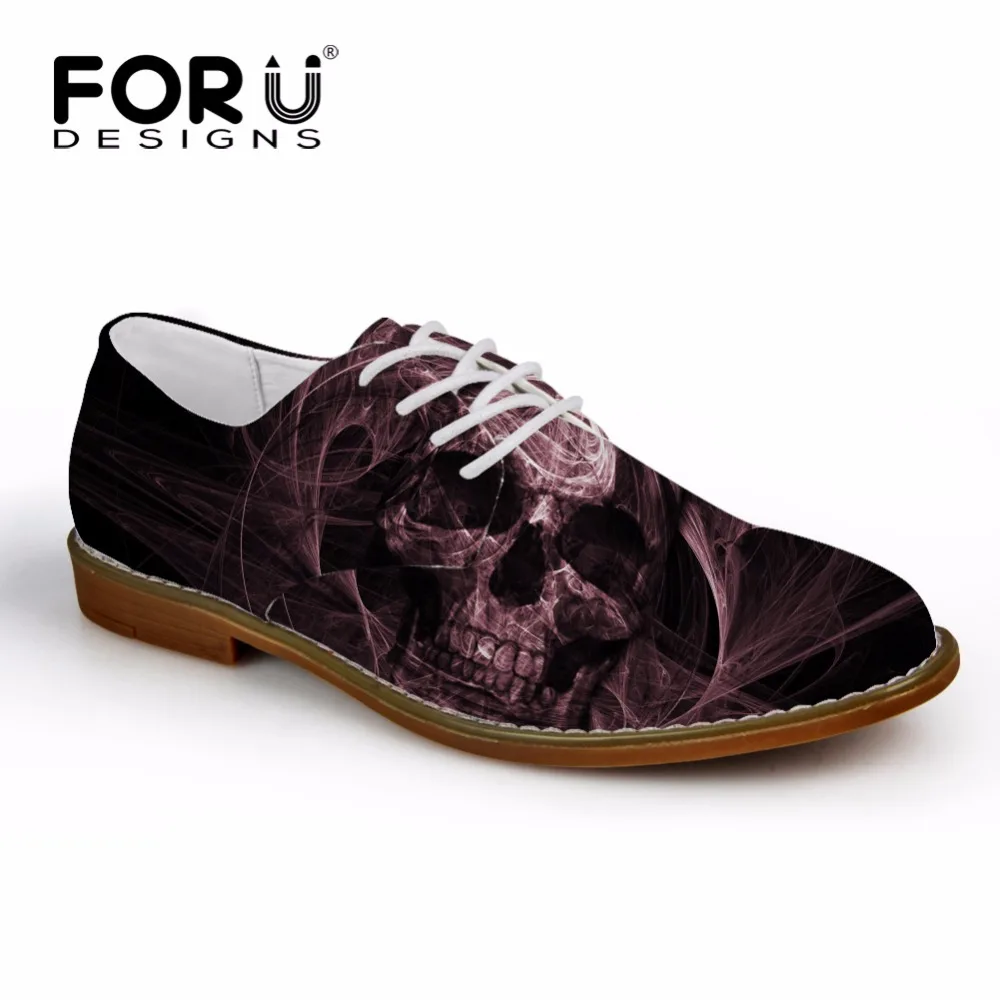 

FORUDESIGNS 2018 Fashion Autumn Men Oxfords Shoes Cool 3D Skull Pattern Men's Casual Synthetic Oxfords Shoes Flats Dress Shoes