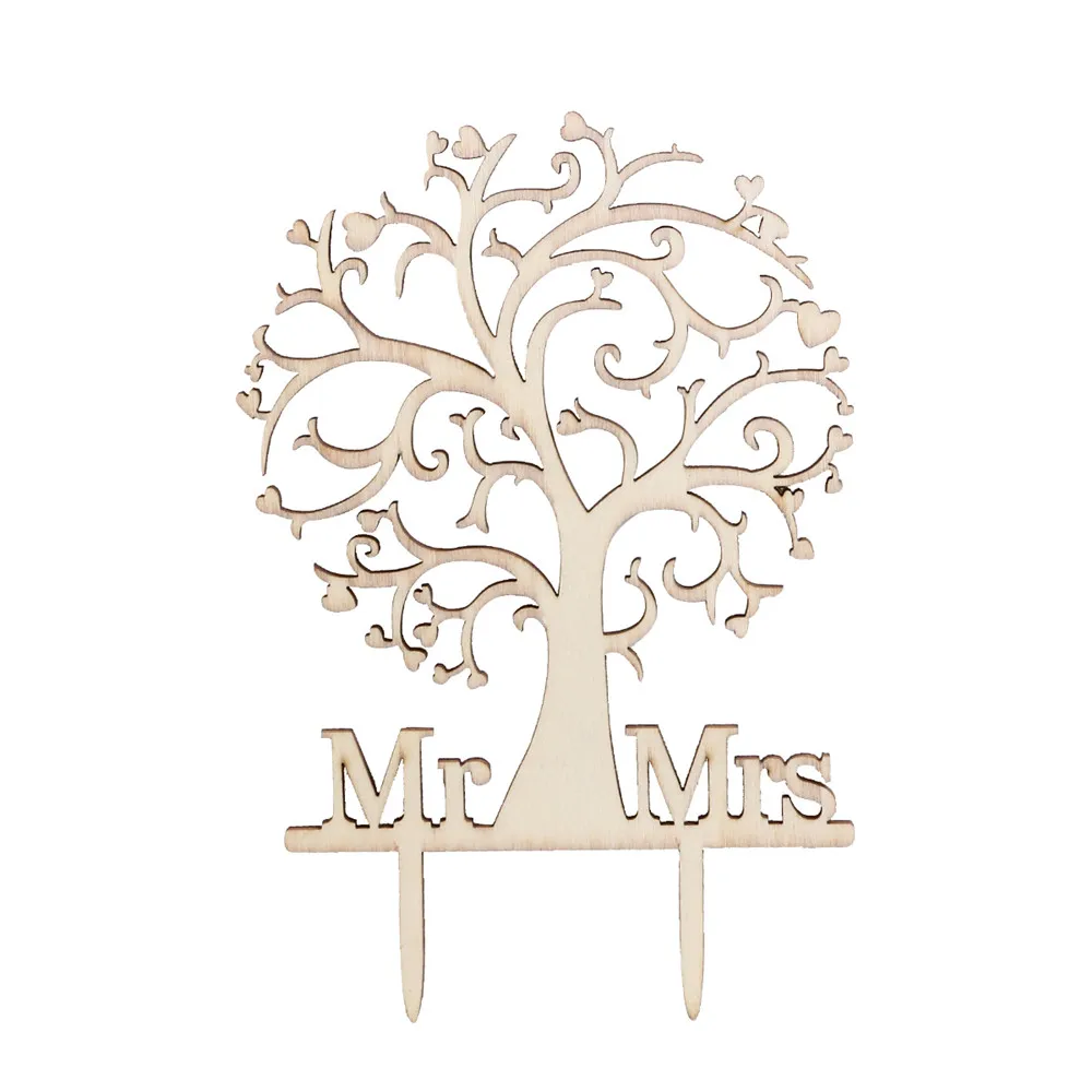 Деревянные палочки для торта Mr & Mrs в форме сердца Топпер свадебного реквизит фото